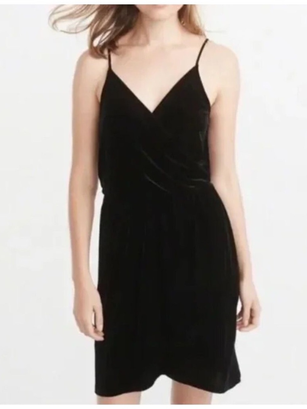 Abercrombie & Fitch Black Velvet Faux Wrap Slip Dress Tulip Hem Size Small